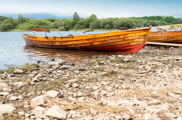 Keswick, English Lake District, U.K. 28 July, 2021. Beautiful old boats at the lake. Popular place to visit in U.K