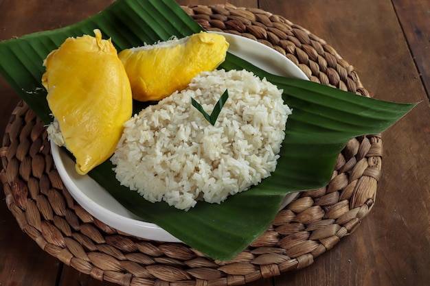 Ketan duren or ketan durian is made from glutinuous rice coconut milk and durian