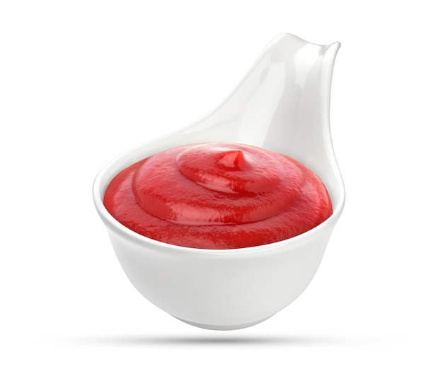 Ketchup in bowl isolated on white.