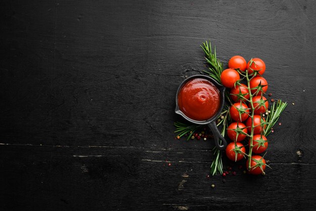 Ketchup Tomatensaus Bovenaanzicht Vrije ruimte voor uw tekst