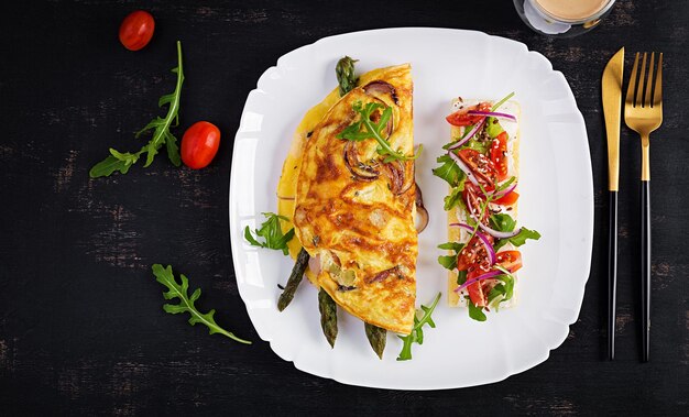 Premium Photo | Keto breakfast omelette with cheese red onion and