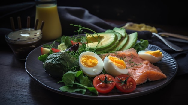 Foto la dieta cheto è carne, pesce, uova, noci, semi, verdure a basso contenuto di carboidrati e grassi sani come l'avocado