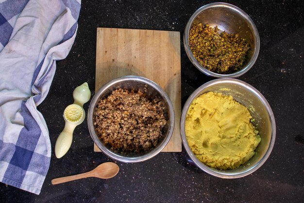 Keto kahk Ingredients and almond dough to prepare eid kahk