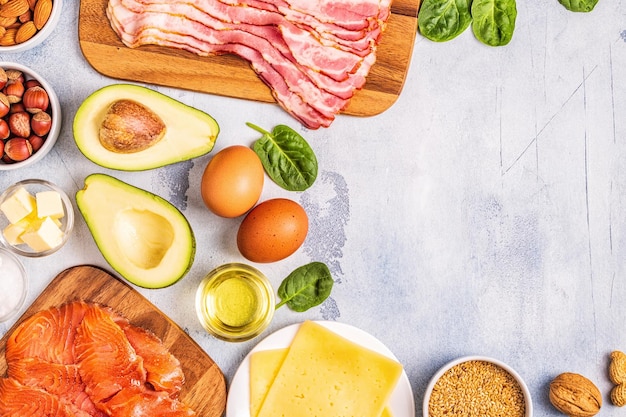 Keto ketogenic diet low carb healthy food background