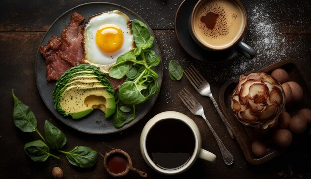 Ketogenic Diet Breakfast Fried Egg Bacon Avocado Generative AI