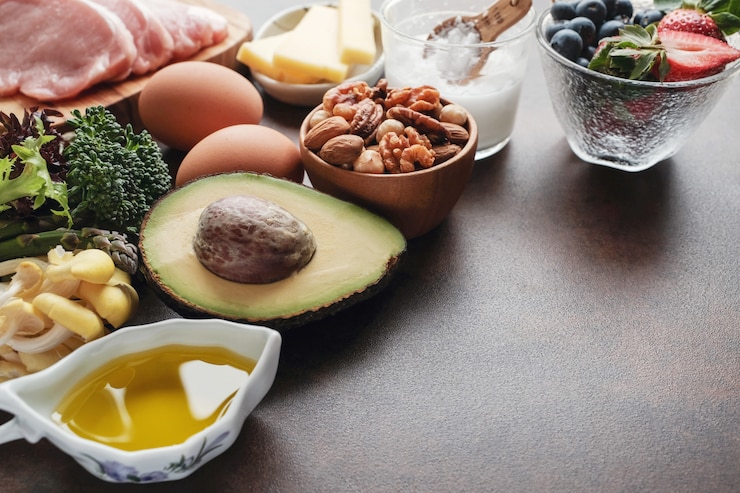 Photo ketogenic diet, low carb, high fat, healthy food