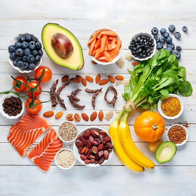 Photo ketogenic low carbs diet concept ingredients for healthy foods selection set up