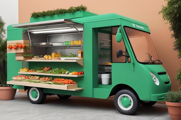 KetoNruedas Food Truck Verde Agua Vivo con Cocina Moderna y Biohuerto en el Techo