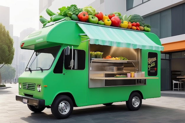 KetoNruedas Food Truck Verde Agua Vivo con Cocina Moderna y Biohuerto en el Techo