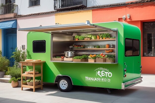 KetoNruedas Food Truck Verde Agua Vivo con Cocina Moderna y Biohuerto en el Techo