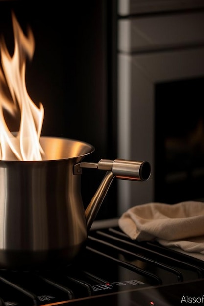 Photo kettle boiling on campfire at beach