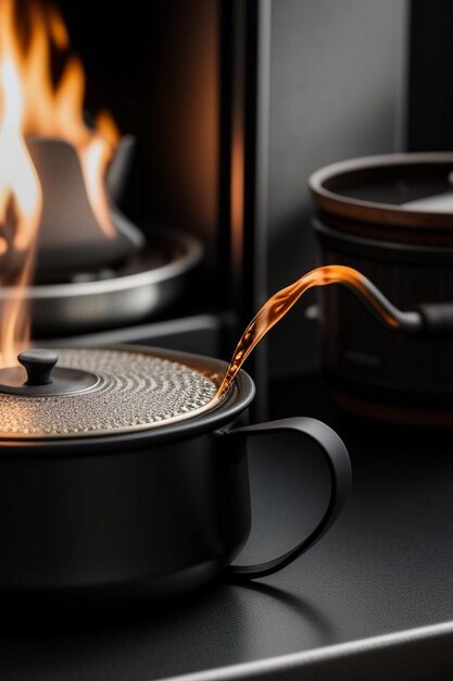 Photo kettle boiling on campfire at beach