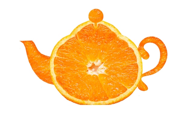 Kettle made of orange on a white background Orange tea