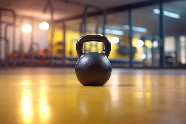 A kettlebell on a gym floor