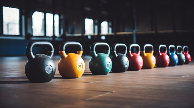 Photo kettlebells on a gym floor