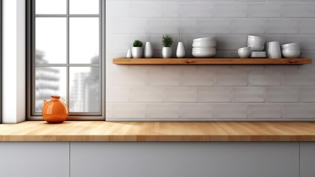 Foto keuken houten tafeltop mockup scène