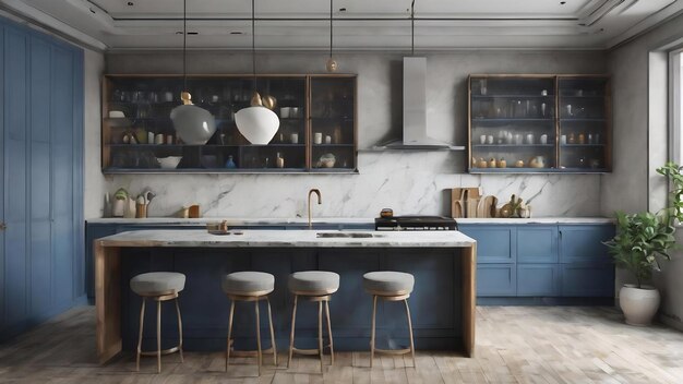 Keuken lege bar achtergrondstudio kamer werkplaats grijs blauw wit cement muurpatroon bureaublad marmer s