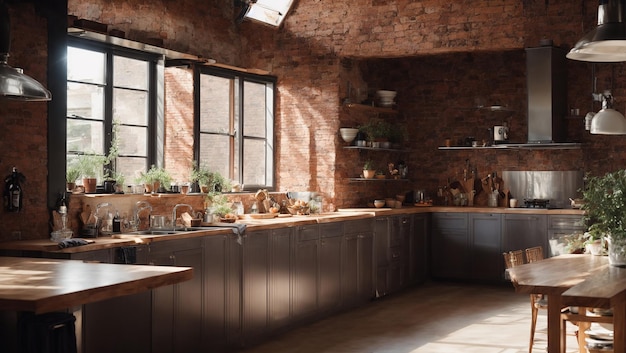 Keuken met gerechten in loft stijl