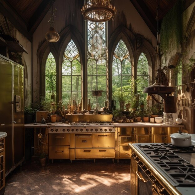 Foto keuken met gouden apparaten