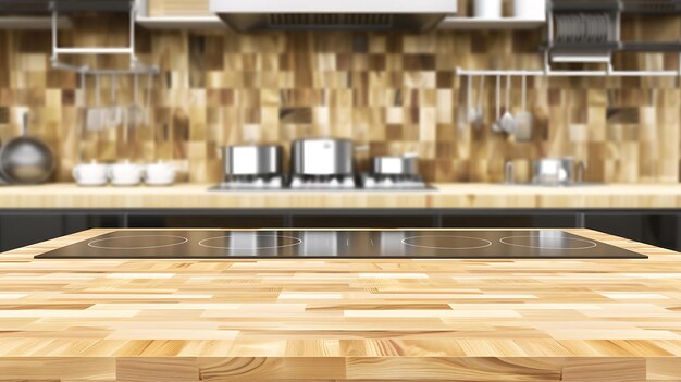 Foto keuken met houten toonbank en oven met generatieve ai