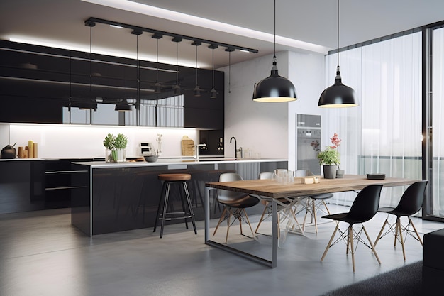 Keukeninterieur in klassieke stijl in luxe huis AI gegenereerd