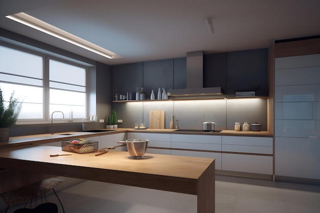 Keukeninterieur in klassieke stijl in luxe huis AI gegenereerd