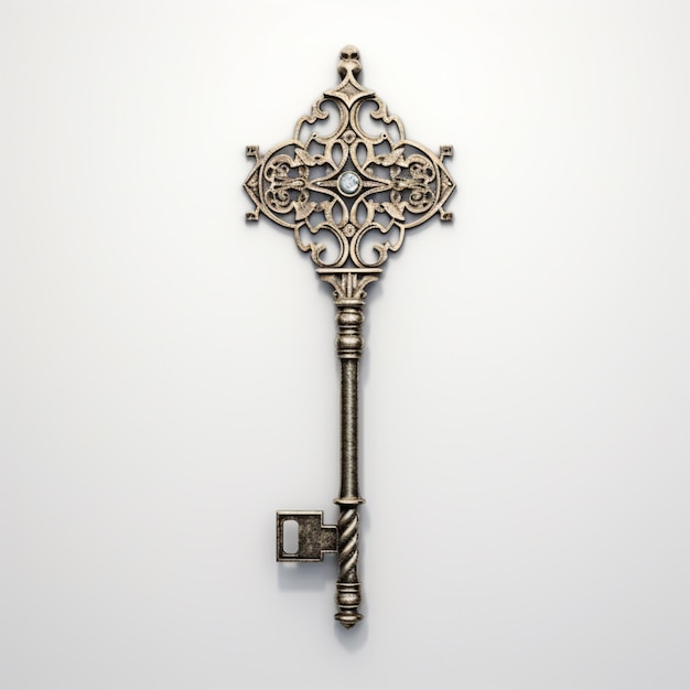 Photo key antique with ornamenting on white background