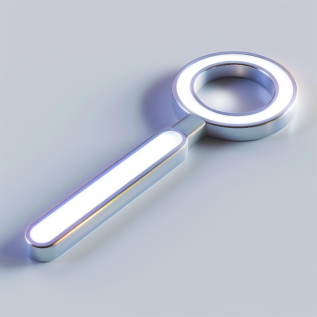 a key is shown on a white surface with a reflection of a magnifying glass