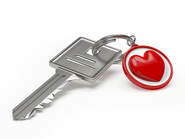 Key and key chain with red heart symbol