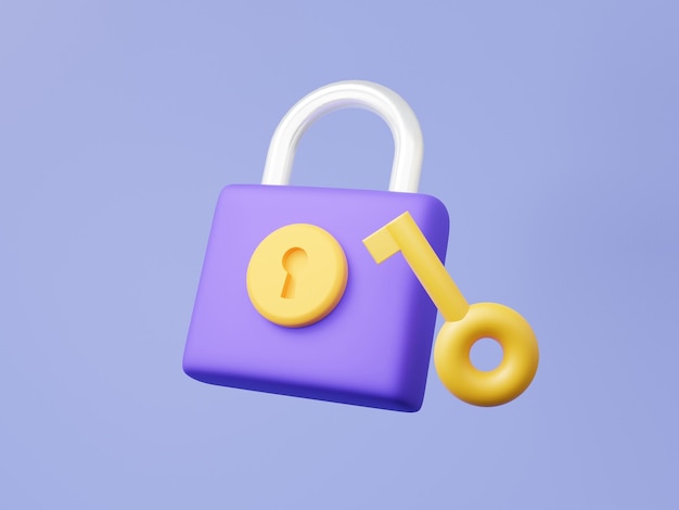 Foto concetto di protezione della chiave di sicurezza sbloccare il lucchetto icona casa di sicurezza rendering 3d