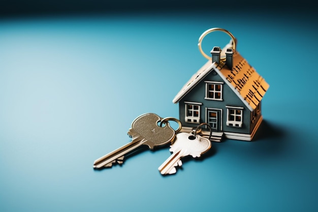 A key suspended by a house shaped keychain symbolizing a cozy home