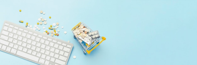 Keyboard and cart with pills top view