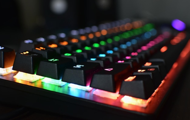 The keyboard is a keyboard with multicolored lights For printing work on a computer recording on July 6 2023 in Rayong Thailand