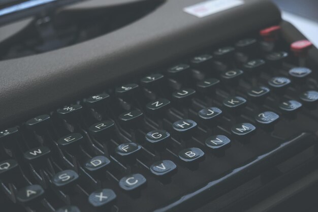 Keyboard of an old retro typewriter close up.