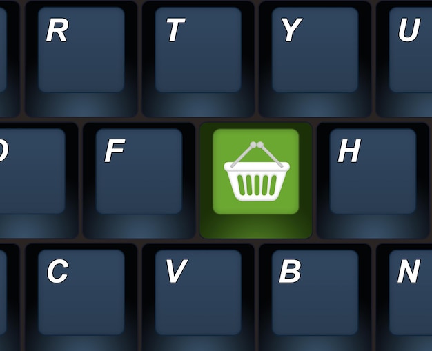 Photo a keyboard with a green icon that says shopping on it shopping online keyboard