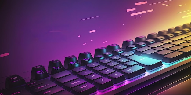 A keyboard with a lit up display of the word glitch on it