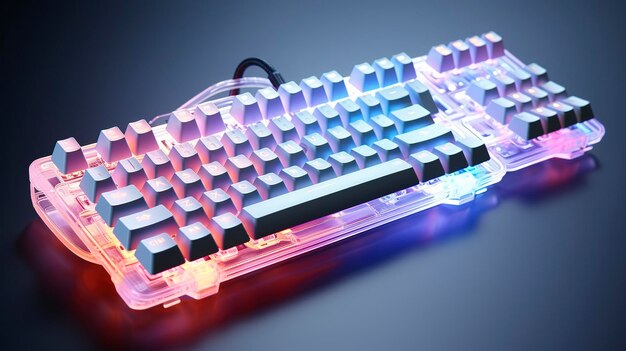 a keyboard with a purple and blue light on it