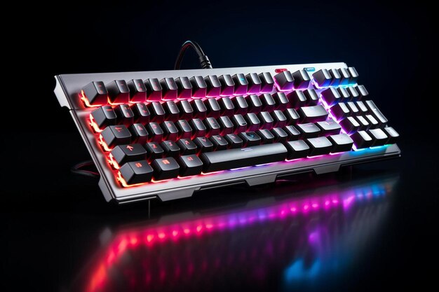 Photo a keyboard with a purple and red light on it