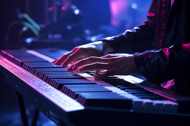 Keyboardisten met handen in beweging die de Generative ai vastleggen