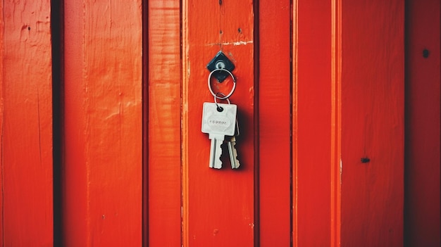 Foto portachiavi sulla porta rossa