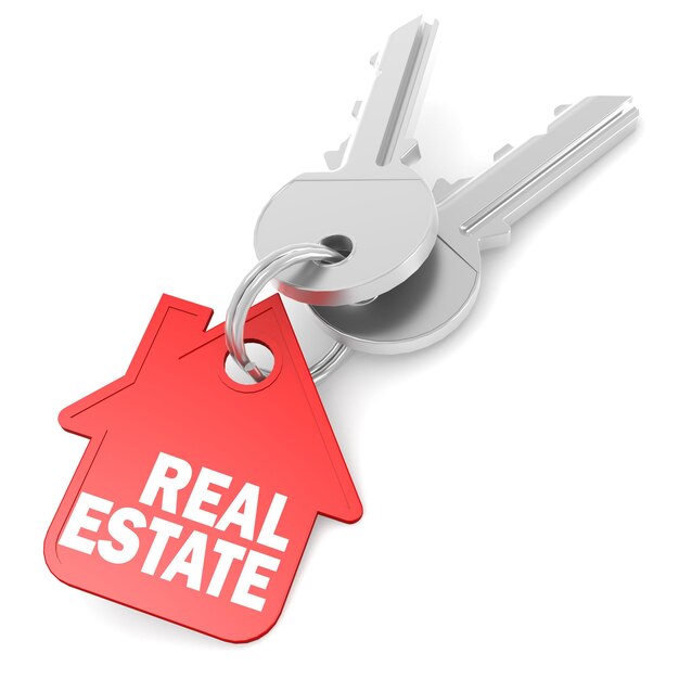 Photo keychain with real estate word image 3d rendering