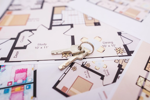 Keys on house building diagrams. Building or buying a home.