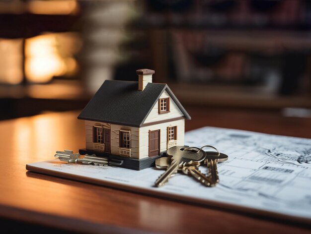 keys and a house sit on table