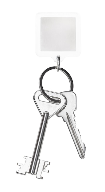 Keys on key ring with blank keychain isolated