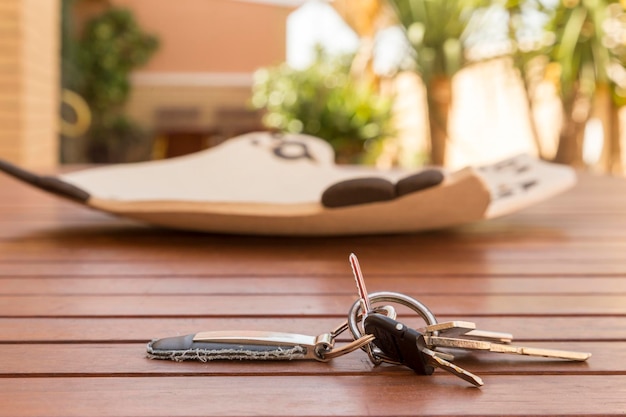 Keys on the table in the foreground