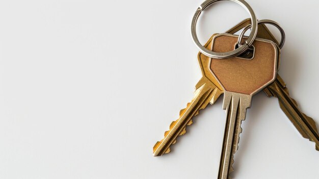 Photo keys with keychain isolated on white background
