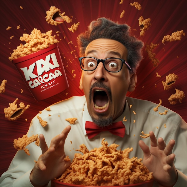 kfc vuile vogel die veel kip eet en kfc-producten die er nogal grote buik uitzien