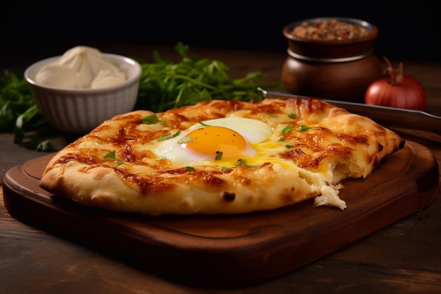 Photo khachapuri in adjarian open pie with mozzarella