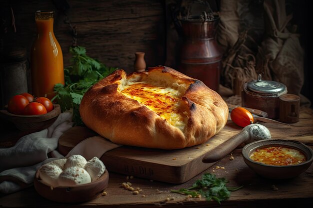 Khachapuri georgian food Bread with egg generative ai