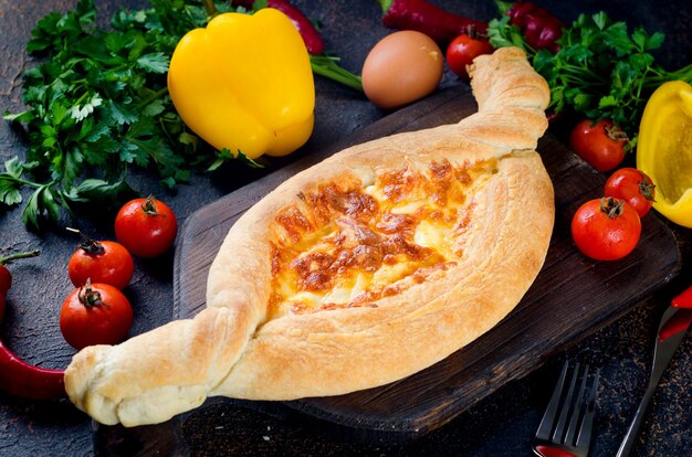 Khachapuri with cheese closeup